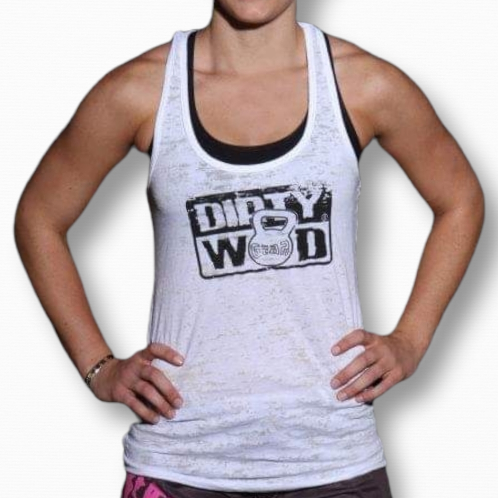 Dirty Wod Gear Women's Racer Tank Logo White